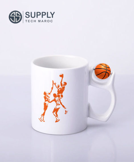 Mug blanc sublimation poignée ballon de basketball