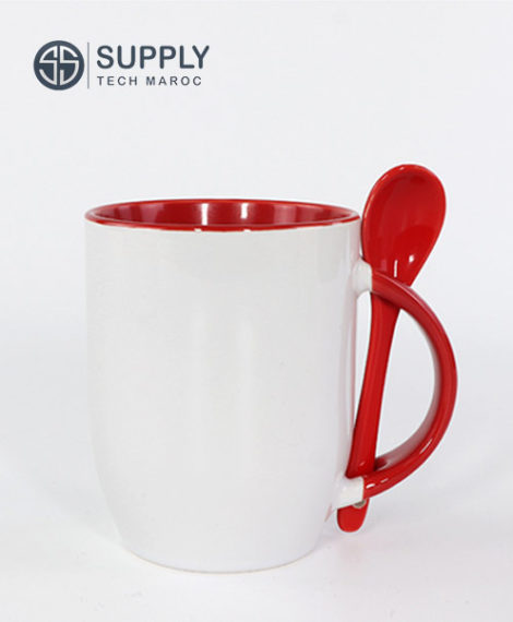 Mug avec cuillère rouge céramique pour sublimation