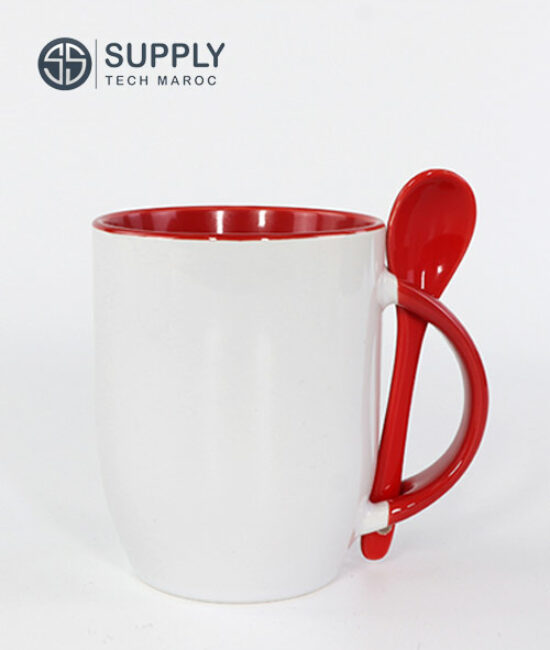 Mug avec cuillère rouge céramique pour sublimation