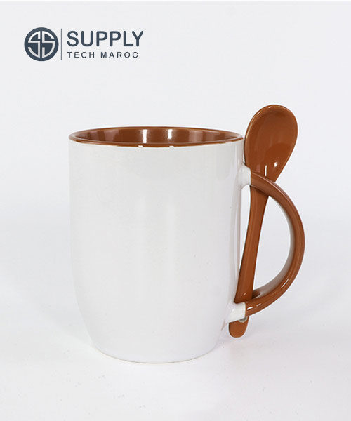 Mug avec cuillère marron céramique pour sublimation