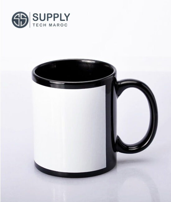 Mug noir sublimation avec zone imprimable blanche 330ml
