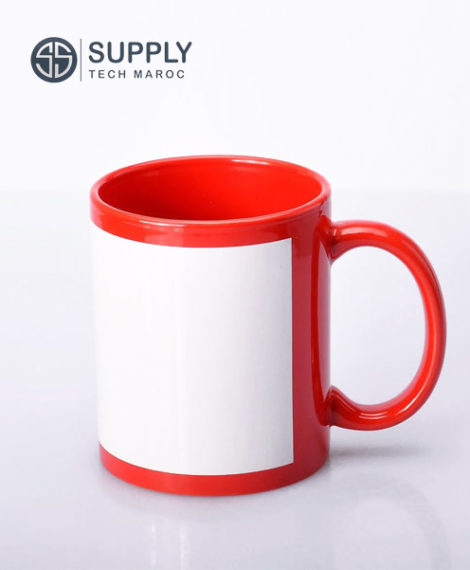 Mug Rouge sublimation avec zone imprimable blanche 330ml