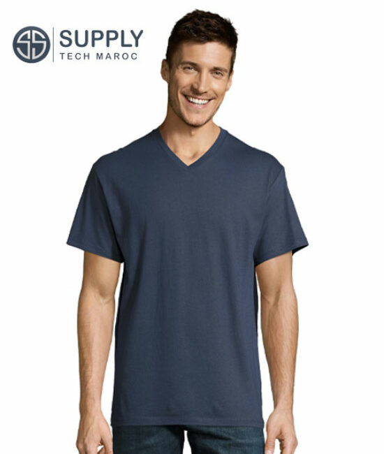 T-shirt coton unisexe col « V » Bleu Marine