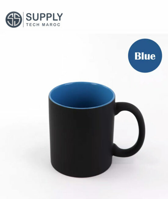 Mug magique Noir poignée normal intérieur bleu- sublimation