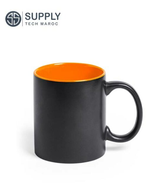 Mug magique Noir poignée normal intérieur orange – sublimation
