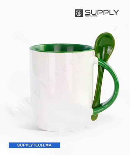 Mugs bicolore sublimation vert avec Cuillère Intégrée