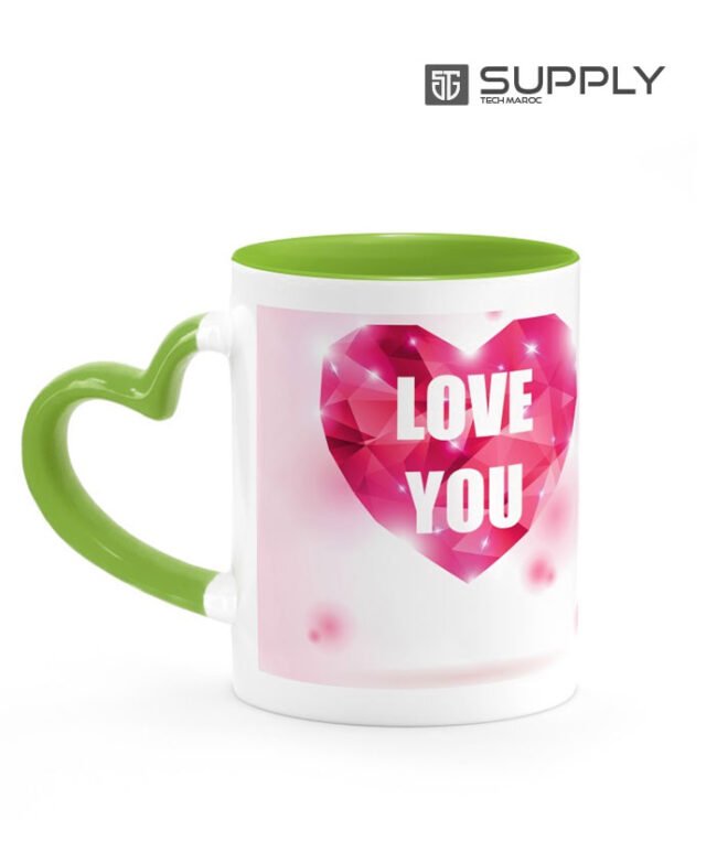 Mug sublimation intérieur pistache et Poignée cœur – Image 2