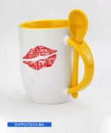 Mugs bicolore sublimation jaune avec Cuillère Intégrée – Image 2