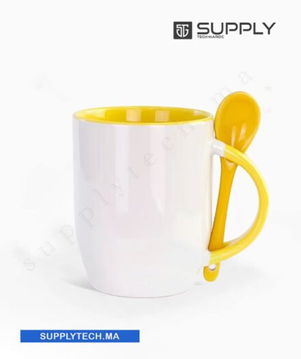 Mugs bicolore sublimation jaune avec Cuillère Intégrée