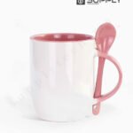 Mugs bicolore sublimation rose avec Cuillère Intégrée