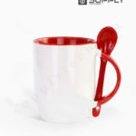 Mugs bicolore sublimation rouge avec Cuillère Intégrée