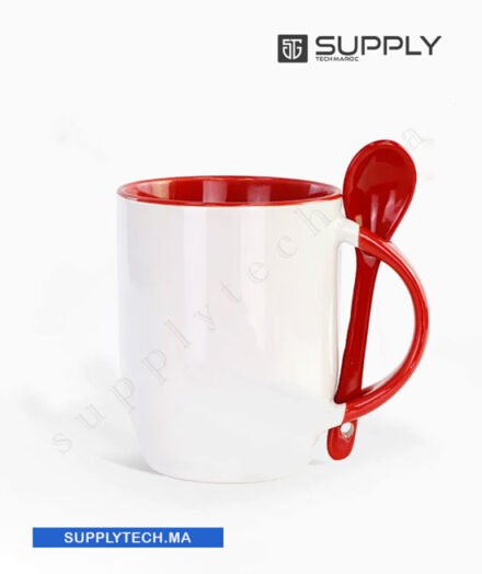 Mugs bicolore sublimation rouge avec Cuillère Intégrée