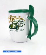 Mugs bicolore sublimation vert avec Cuillère Intégrée – Image 2