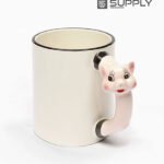 Mug sublimation Blanc avec Poignée en Forme de cochon