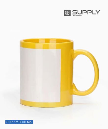 Mug jaune avec zone imprimable blanche pour sublimation