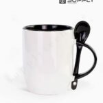 Mugs bicolore sublimation noir avec Cuillère Intégrée
