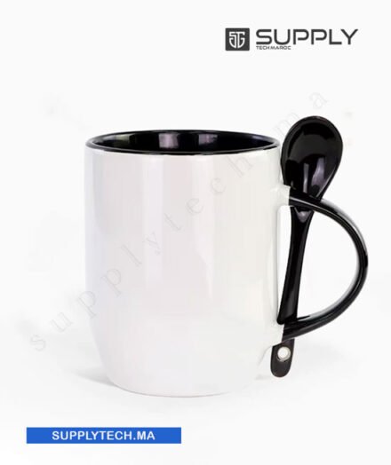 Mugs bicolore sublimation noir avec Cuillère Intégrée