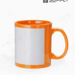 Mug orange avec zone imprimable blanche pour sublimation