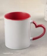 Mug sublimation intérieur rouge et Poignée cœur – Image 2