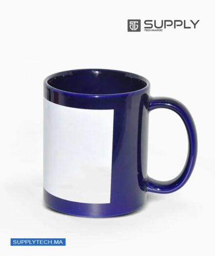 Mug bleu marine avec zone imprimable blanche pour sublimation