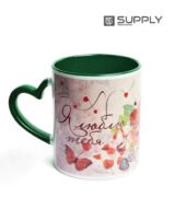 Mug sublimation intérieur vert et Poignée cœur – Image 2
