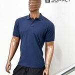 Polo bleu foncé en tissu piqué – unisex manches courtes