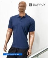 Polo bleu foncé en tissu piqué – unisex manches courtes