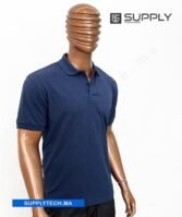 Polo bleu foncé en tissu piqué – unisex manches courtes – Image 3