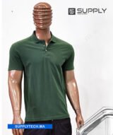 Polo vert foncé en tissu piqué – unisex manches courtes – Image 2