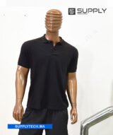 Polo Noir en tissu piqué – unisex manches courtes