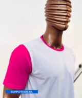 T-shirt bicolore de Sublimation en Polycoton- blanc - rose – Image 4