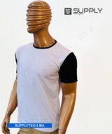 T-shirt bicolore de Sublimation en Polycoton- blanc -noir – Image 4