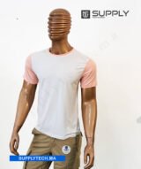 T-shirt bicolore de Sublimation en Polycoton- blanc -Saumon