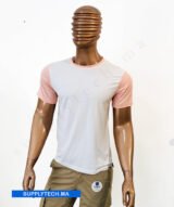 T-shirt bicolore de Sublimation en Polycoton- blanc -Saumon – Image 5