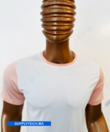 T-shirt bicolore de Sublimation en Polycoton- blanc -Saumon – Image 3