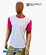 T-shirt bicolore de Sublimation en Polycoton- blanc - rose