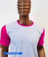 T-shirt bicolore de Sublimation en Polycoton- blanc - rose – Image 5