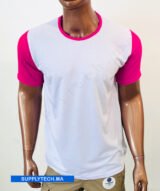 T-shirt bicolore de Sublimation en Polycoton- blanc - rose – Image 3