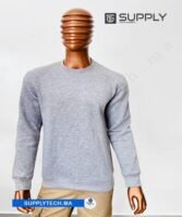 Sweat gris chiné unisexe sans capuche - polycoton