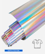 Flex holographique textile effet métallisé argent-arc-en-ciel