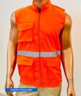 Gilets de travail orange fluo sans manches multipoches – Image 3