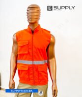 Gilets de travail orange fluo sans manches multipoches