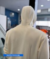 Sweat à capuche blanc cassé unisexe avec Poche Kangourou - polycoton – Image 2