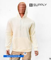 Sweat à capuche blanc cassé unisexe avec Poche Kangourou - polycoton