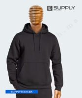 Sweat à capuche premium noir unisexe avec Poche Kangourou-coton