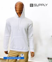 Sweat à capuche blanc unisexe avec Poche Kangourou - polycoton