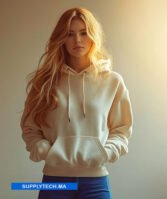 Sweat à capuche blanc cassé unisexe avec Poche Kangourou - polycoton – Image 6