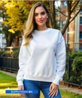 Sweat Blanc unisexe sans capuche - polycoton – Image 8