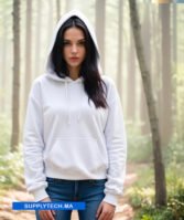 Sweat à capuche blanc unisexe avec Poche Kangourou - polycoton – Image 6