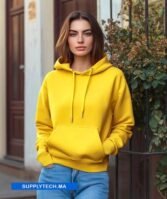 Sweat à capuche jaune claire unisexe avec Poche Kangourou - polycoton – Image 9